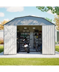 Mondawe 10 x 12 ft Outdoor Steel Storage Shed with Floor Frame Kit and Lockable Doors