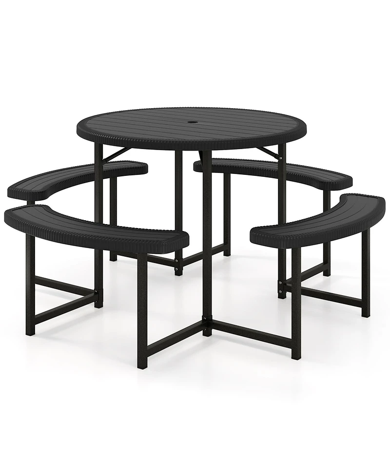 Gouun Round Hdpe Picnic Table and Bench Set with Umbrella Hole