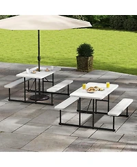 Gouun Rectangular Hdpe Picnic Table with Benches and Umbrella Hole, 59 inches