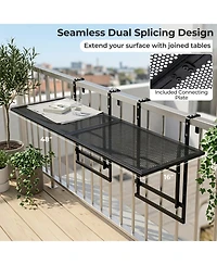 Sugift Set of 2.48in Balcony Railing Tables with 5-Level Adjustable Height for Patio and Deck
