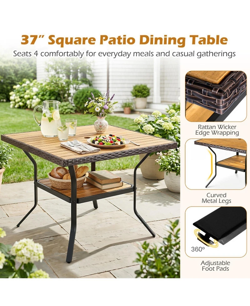 Sugift 37 inch Square Outdoor Dining Table for 4 with Acacia Wood Top and 2in Umbrella Hole