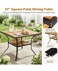 Sugift 37 inch Square Outdoor Dining Table for 4 with Acacia Wood Top and 2in Umbrella Hole