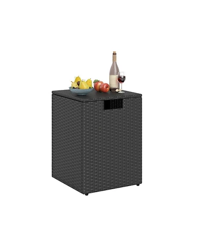 Gouun Rattan Propane Tank Cover Side Table with Flip-Top Lid