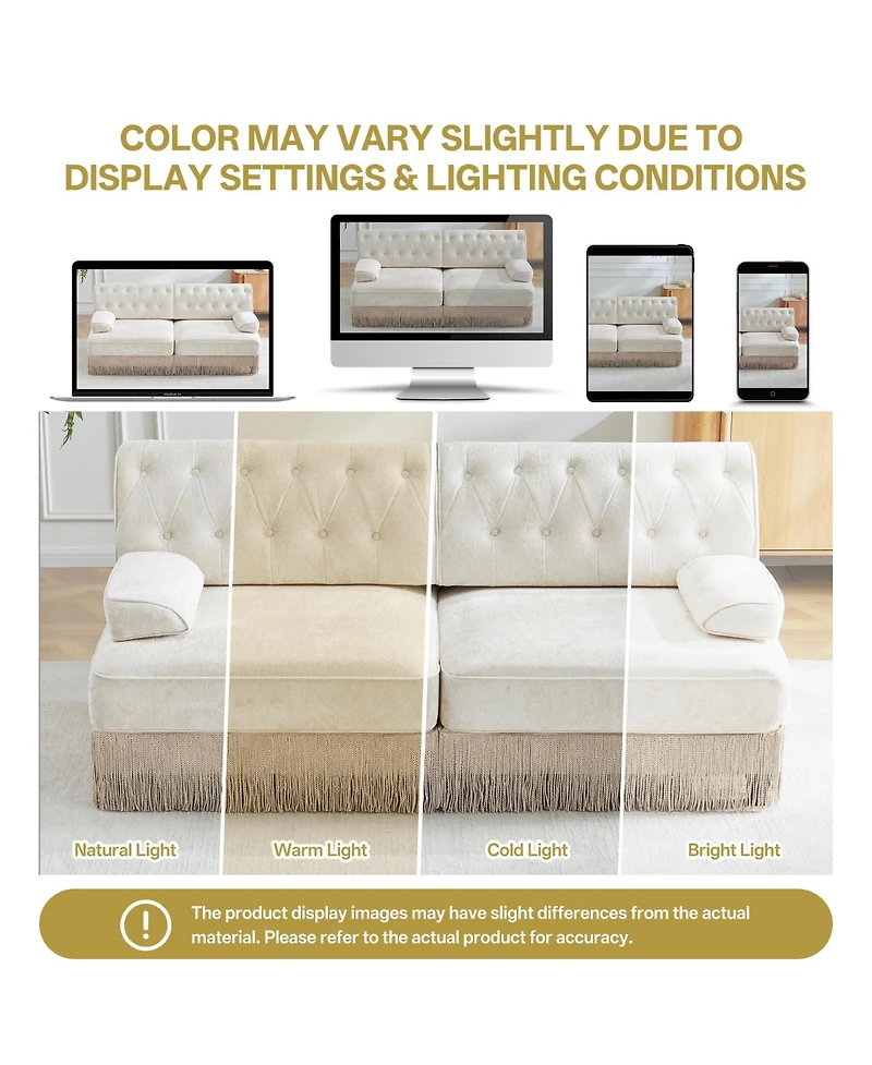 Maison Boucle 3-Seater Modular Sectional Sofa for Living Room, Velvet Fabric, Button Tufted Back, Tassel Fringe Skirt, Free Combination