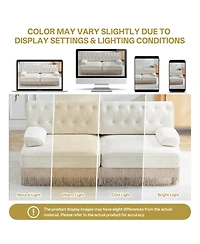 Maison Boucle 3-Seater Modular Sectional Sofa for Living Room, Velvet Fabric, Button Tufted Back, Tassel Fringe Skirt, Free Combination