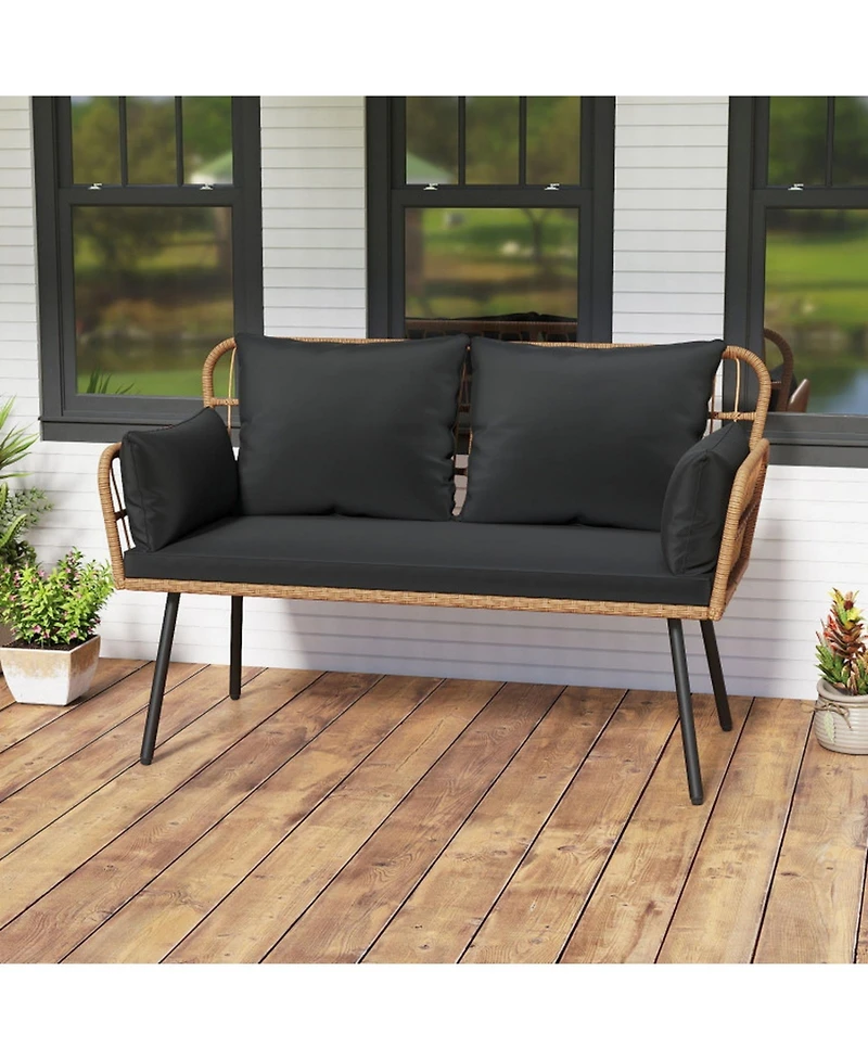 Gouun Pe Rattan Outdoor Loveseat with Cushions and Heavy-Duty Metal Frame