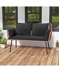 Gouun Pe Rattan Outdoor Loveseat with Cushions and Heavy-Duty Metal Frame