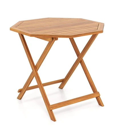 Sugift Acacia Wood Folding Octagonal Outdoor Dining Table for 4 with 37.5in Slatted Top