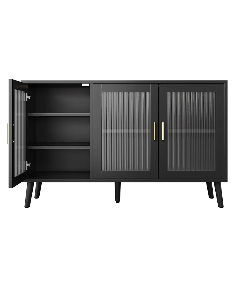 homfan Buffet Cabinet with Ribbed Glass Doors Sideboard Storage for Dining Room Kitchen Living Room