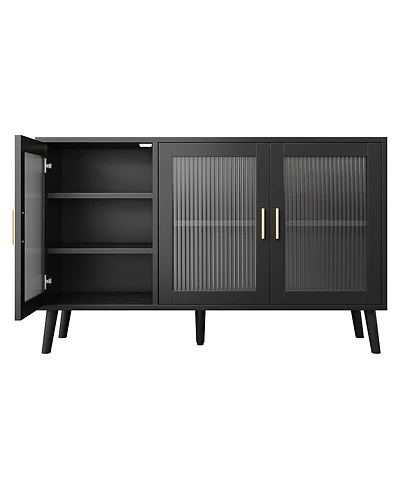 homfan Buffet Cabinet with Ribbed Glass Doors Sideboard Storage for Dining Room Kitchen Living Room