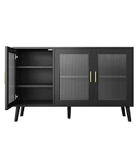homfan Buffet Cabinet with Ribbed Glass Doors Sideboard Storage for Dining Room Kitchen Living Room