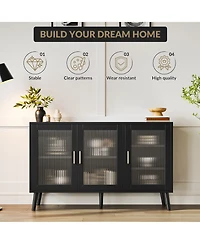 homfan Buffet Cabinet with Ribbed Glass Doors Sideboard Storage for Dining Room Kitchen Living Room