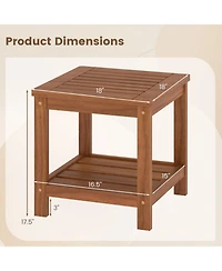 Gouun 2-Tier Outdoor Solid Wood Side Table with Storage Shelf and Round Corners, Slatted Top