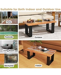 Sugift Teak Wood Patio Table with River-Like Epoxy Tabletop