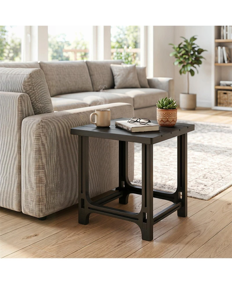 Sugift 18 in Outdoor Adirondack Side Table with Slatted Surface Hdpe