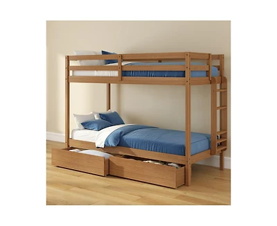 Grain & Grove Bear Furniture Plywood Twin/Twin with Underbed Storage Drawers, Oak Embossed Pecan
