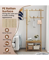 Sugift 3-in-1 Bamboo Coat Rack Hall Tree with Bench and Shoe Storage