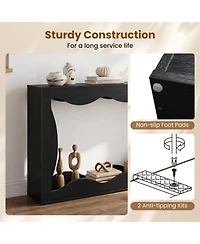 Sugift 63 in 2-Tier Narrow Entryway Console Table with Wavy Edge Storage Shelf