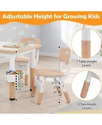 Sugift Height Adjustable Kids Table and 4 Chairs Set with Graffiti Desktop and 2 Storage Baskets