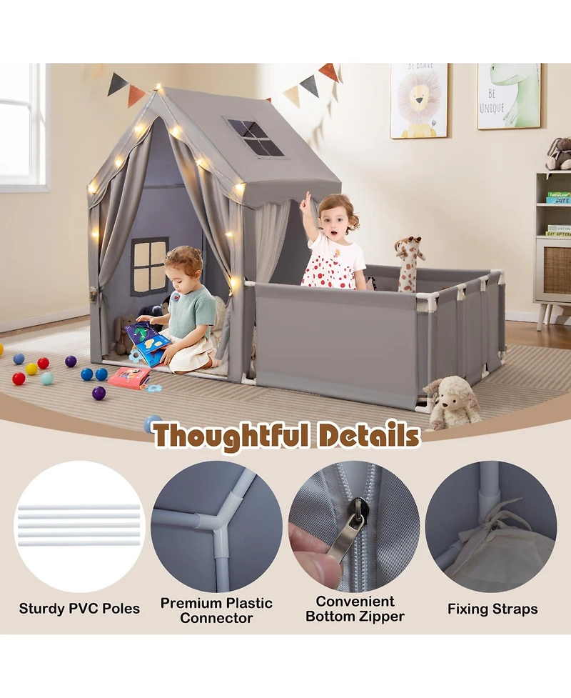 Sugift 2-in-1 Play Tent and Playpen Yard with Star String Lights, Ages 3+
