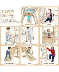 Sugift 8-in-1 Wooden Climber Playset with Slide & Monkey Bars, Ages 3-5