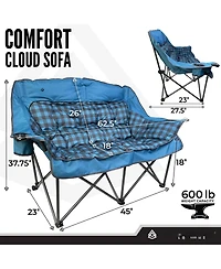 Piscifun Oversized Double Camping Loveseat 600lb Capacity Foldable Outdoor Chair With Cup Holders Carry Bag