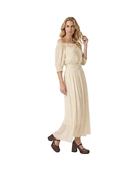 Modenaire Women's Off-Shoulder Crochet Top and Maxi Skirt Set