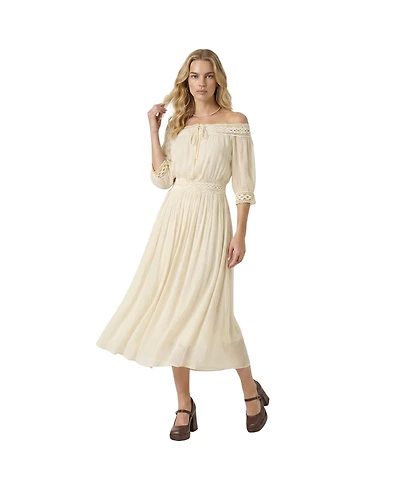 Modenaire Women's Off-Shoulder Crochet Top and Maxi Skirt Set