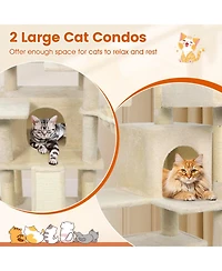 Sugift 65 in Tall Multi-Level Cat Tree with 3 Upholstered Perches and 2 Cat Condos