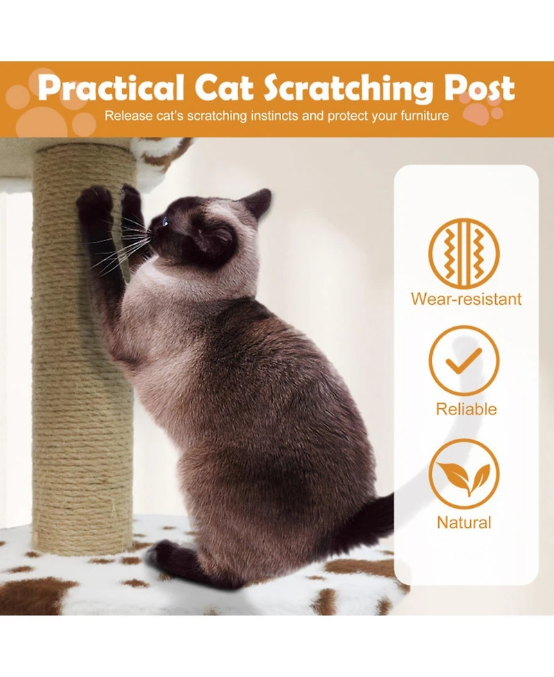 Sugift Modern Indoor Cat Tree Tower with Wide Upholstered Perch and 2-Entrance Cat Condo
