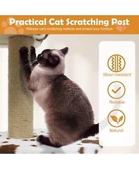 Sugift Modern Indoor Cat Tree Tower with Wide Upholstered Perch and 2-Entrance Cat Condo