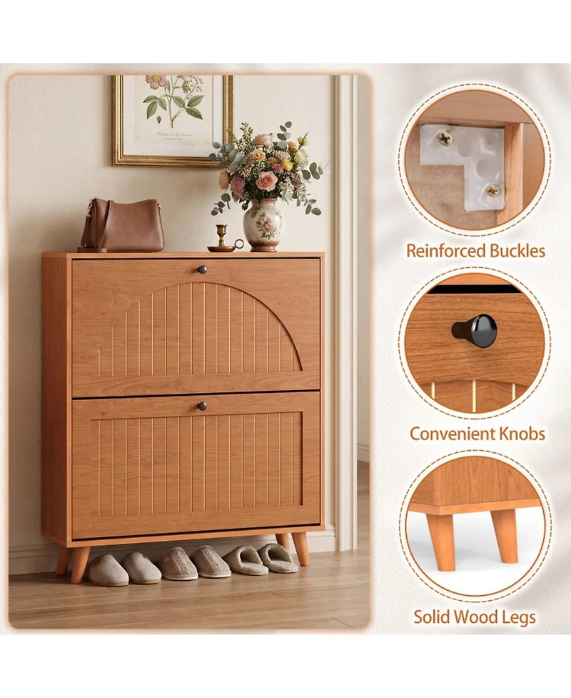 Sugift Narrow Shoe Cabinet with 2 Flip Drawers Adjustable Removable Shelves 9.5in Depth for Entryway
