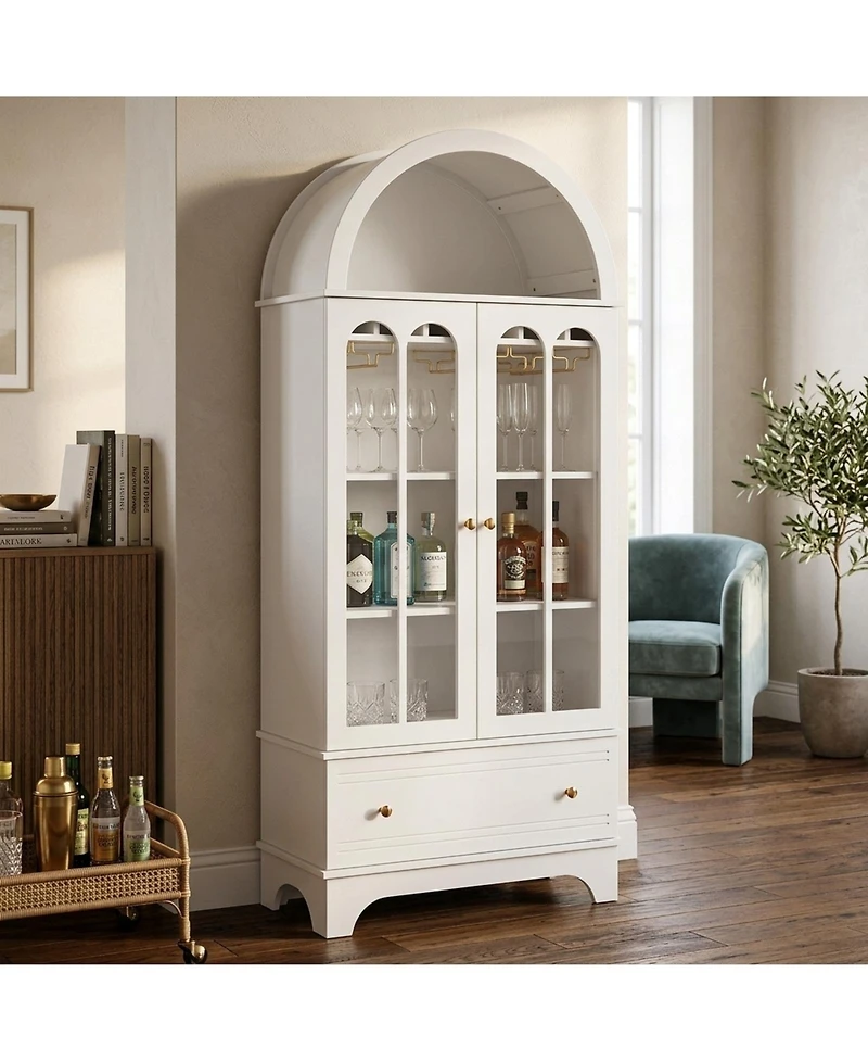 Sugift 71.5 Inch Arched 5-Tier Cabinet with Tempered Glass Doors and Wine Rack