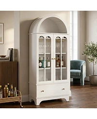 Sugift 71.5 Inch Arched 5-Tier Cabinet with Tempered Glass Doors and Wine Rack