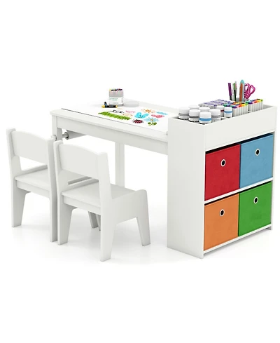 Sugift Kids Art Table and Chairs Set with 2 Chairs and Paper Roll
