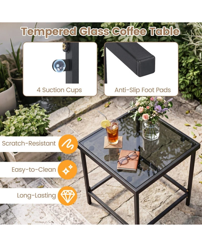 Sugift 3-Piece Outdoor Rocking Bistro Set with Soft Cushions and Tempered Glass Table
