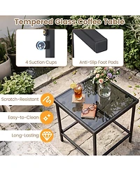 Sugift 3-Piece Outdoor Rocking Bistro Set with Soft Cushions and Tempered Glass Table