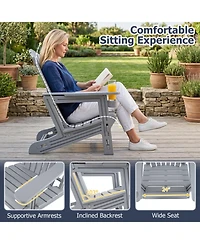 Sugift Set of 2 Hdpe Adirondack Chairs with Cup Holder and Wood-Like Texture for Garden