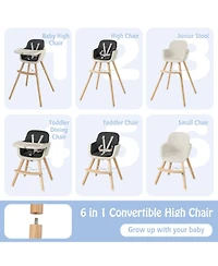 Gouun Baby 3-in-1 Convertible Wooden Baby High Chair with Cushion