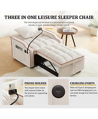Clihome 3 1 Convertible Sleeper Sofa Chair Bed With Adjustable Backrest and Phone Holder