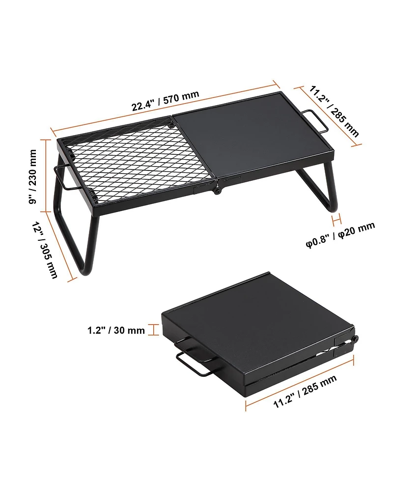 Hongge Portable 22.4 in Campfire Grill and Griddle Combo Heavy Duty Steel Grate with Folding Legs and Carry Bag