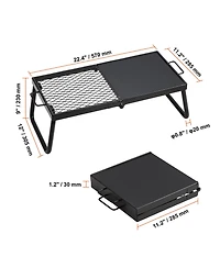 Hongge Portable 22.4 in Campfire Grill and Griddle Combo Heavy Duty Steel Grate with Folding Legs and Carry Bag