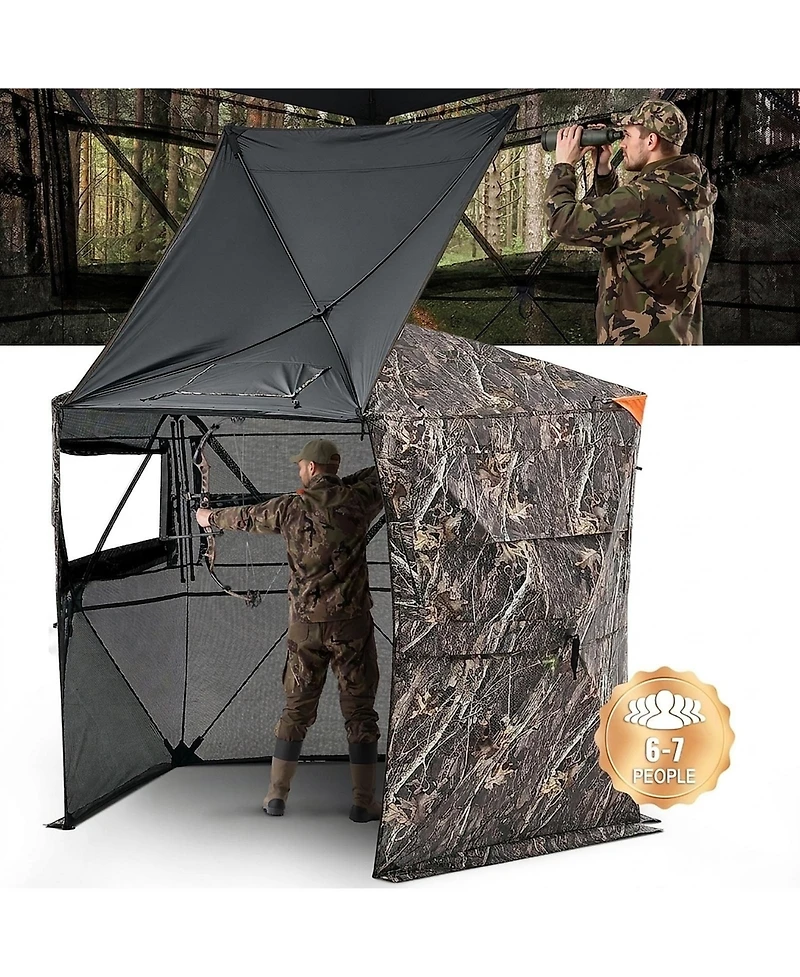 Hongge Large 84 x 84 in Hunting Ground Blind 288 Degree 5-Side See-Through for 6 to 7 Hunters