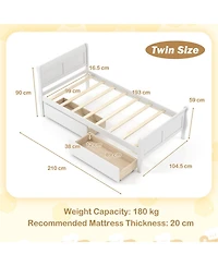 Sugift Twin Size Sleigh Wood Platform Bed with 2 Rolling Storage Drawers