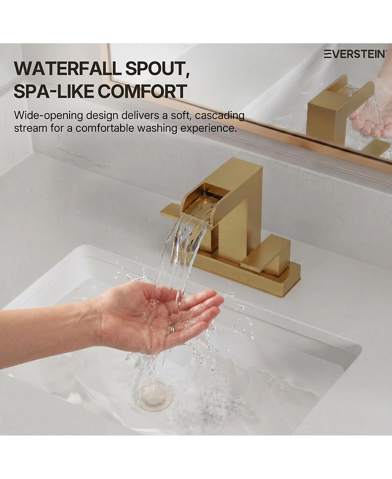 Everstein Centerset Bathroom Faucet 2-Handle, 4-Inch Waterfall Basin with Drain Assembly