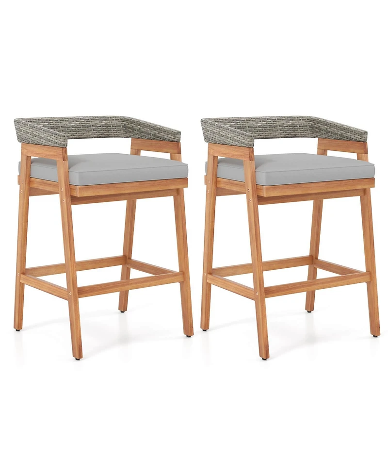 Costway Set of 2 Patio Counter Height Bar Stools with Cushions Pe Wicker Backrests