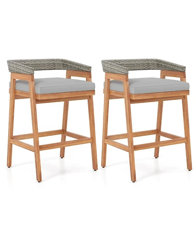 Costway Set of 2 Patio Counter Height Bar Stools with Cushions Pe Wicker Backrests