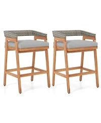 Costway Set of 2 Patio Counter Height Bar Stools with Cushions Pe Wicker Backrests
