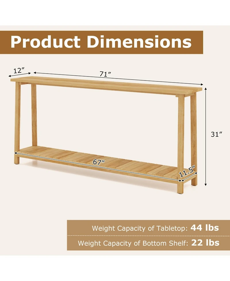 Slickblue Farmhouse 2-Tier Console Table with Teak Wood Frame