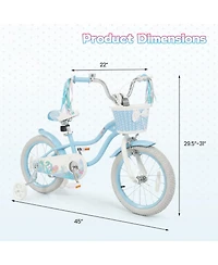 Slickblue Sea Princess 16" Adjustable Kids' Bicycle With Basket, Ages 4-7